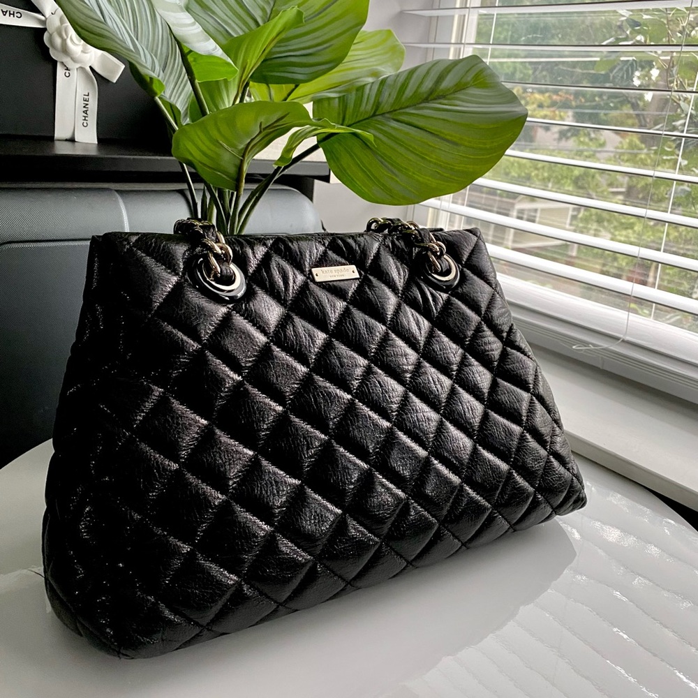 Kate Spade Tote Black Soft Leather Light Gold Hardware Designer